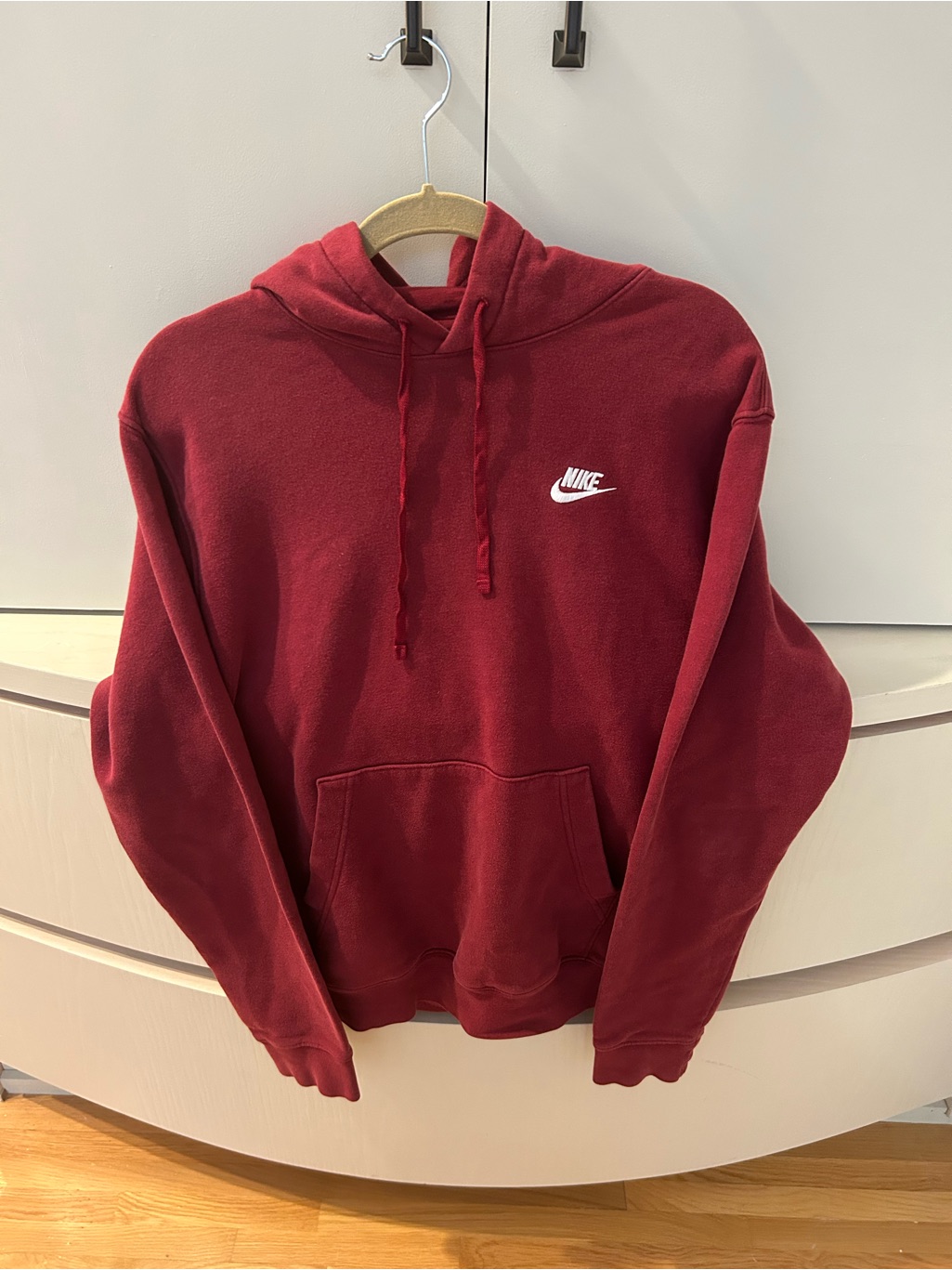 Nike Men's Burgundy/Dark Red Crewneck Hoodie With White Logo